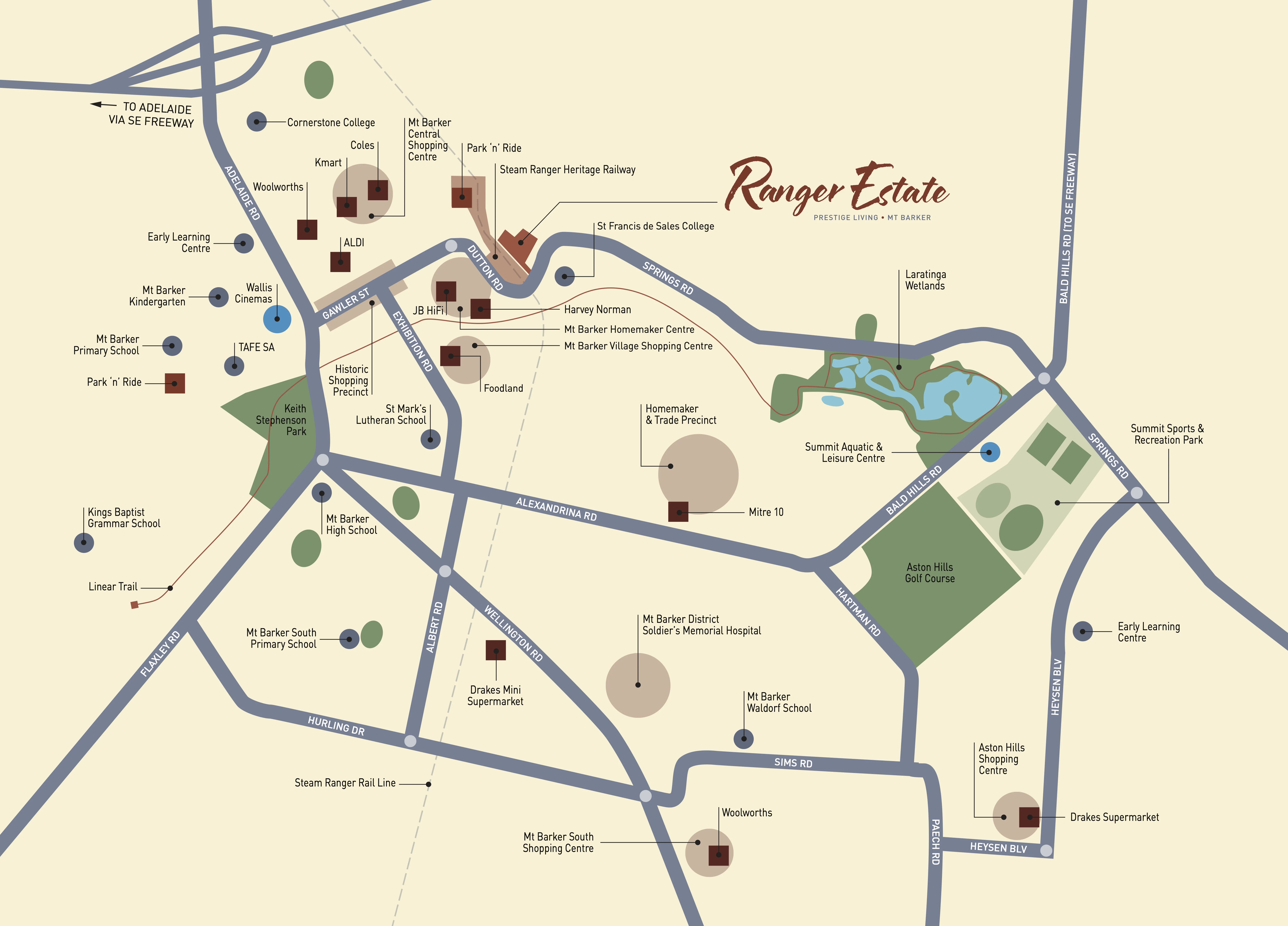 Map showing Ranger Estate location at 5 Railway Place Mount Barker SA 5251
